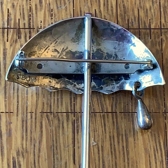 Vntg Sterling Silver Parasol Umbrella Pin Brooch - Picture 2 of 3
